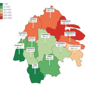 Östergötlands kommuner på karta